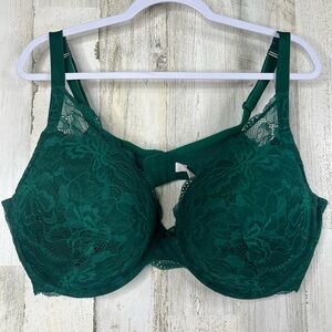 Auden Forest 44DDD Balconette Bra Coverage Lightly Lined Green Floral Lace